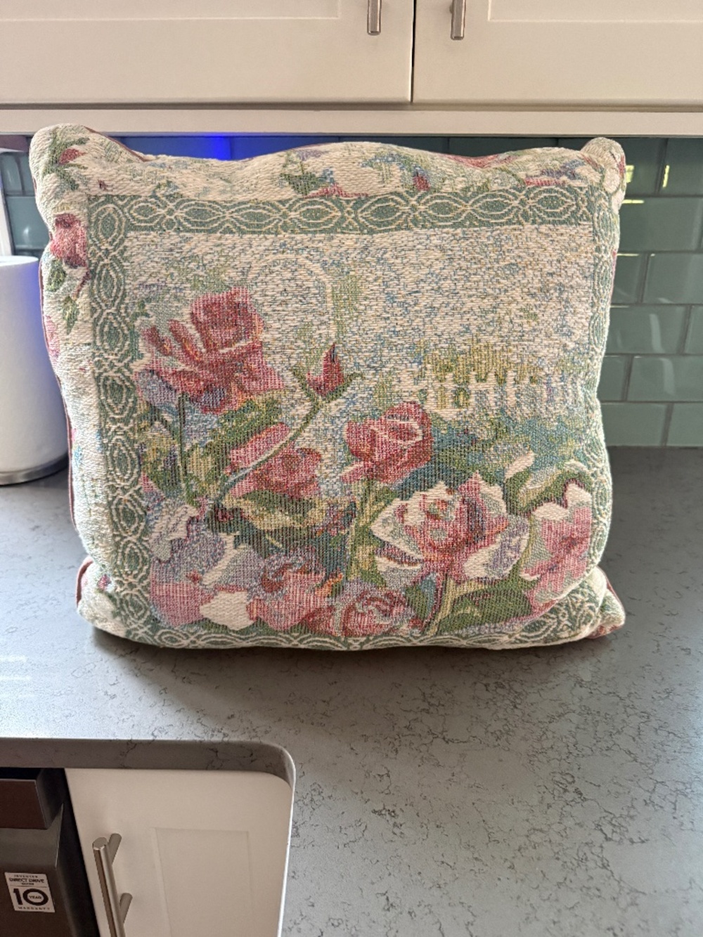 Vintage Lady Pepperell Oversized 22x22 Woven Rose Tapestry Throw Pillow Cottagec